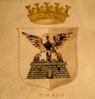 Sec.XX. Tirano, Civica Casa Pievani-Arcari. Lo stemma dipinto su una piastrella di ceramica