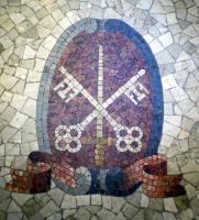 1936, Sondrio, stemma di Morbegno sul pavimento della sede del Credito Valtellinese