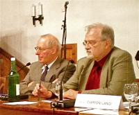 Con Guglielmo Scaramellini alla Tavola rotonda, Pochiavo 1.10.2011